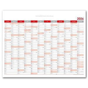 Ścienna mapa planer 2026 SK - 100 x 80 cm - czerwony