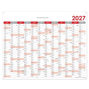 Ścienna mapa planer 2027 CZ z oczkami na zawieszenie - 124 x 100 cm - czerwony
