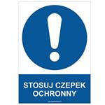 STOSUJ CZEPEK OCHRONNY - znak BHP, płyta PVC A4, 2 mm