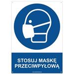 STOSUJ MASKĘ PRZECIWPYŁOWĄ - znak BHP z dziurkami, płyta PVC A4, 2 mm