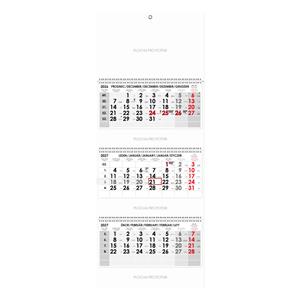 Trzymiesięczny kalendarz Trio składany czeski ze spiralą 2027 - szary