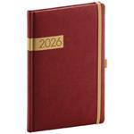 Tygodniowy kalendarz książkowy 2026 A5 Twill - bordowo-złoty