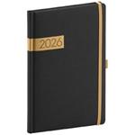 Tygodniowy kalendarz książkowy 2026 A5 Twill - czarny-złoty