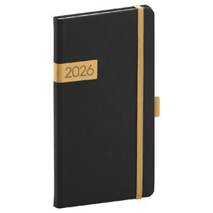 Tygodniowy kalendarz książkowy kieszonkowy 2026 Twill - czarny-złoty