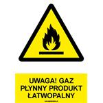 UWAGA! GAZ PŁYNNY PRODUKT ŁATWOPALNY - znak BHP z dziurkami, płyta PVC A4, 2 mm