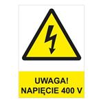UWAGA! NAPIĘCIE 400 V - znak BHP, 0,5 mm płyta PVC - A4