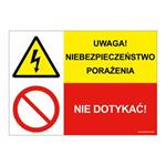 UWAGA! NIEBEZPIECZEŃSTWO PORAŻENIA - NIE DOTYKAĆ!, ZNAK ŁĄCZONY, naklejka 297x210 mm