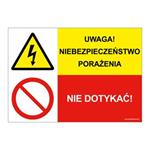 UWAGA! NIEBEZPIECZEŃSTWO PORAŻENIA - NIE DOTYKAĆ!, ZNAK ŁĄCZONY, płyta PVC 1 mm, 210x148 mm