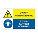UWAGA NIEBEZPIECZEŃSTWO - STOSUJ FARTUCH OCHRONNY, ZNAK ŁĄCZONY, płyta PVC 2 mm 95x60 mm