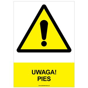UWAGA! PIES - znak BHP, płyta PVC A4, 0,5 mm