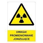 UWAGA! PROMIENIOWANIE JONIZUJĄCE - znak BHP, płyta PVC z dziurkami 2 mm, A4