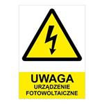 UWAGA urządzenie fotowoltaiczne - znak BHP, płyta PVC 0,5 mm (A4) 210 x 297 mm