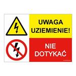 UWAGA UZIEMIENIE! - NIE DOTYKAĆ, ZNAK ŁĄCZONY, naklejka 297x210 mm