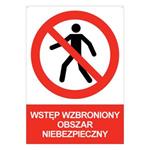 WSTĘP WZBRONIONY OBSZAR NIEBEZPIECZNY - znak BHP z dziurkami, płyta PVC A5, 2 mm