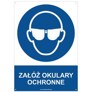 ZAŁÓŻ OKULARY OCHRONNE - znak BHP z dziurkami, płyta PVC A4, 2 mm