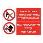 ZAKAZ PALENIA TYTONIU... - NIEUPOWAŻNIONYM WSTĘP WZBRONIONY, ZNAK ŁĄCZONY, płyta PVC 1 mm, 297x210 mm