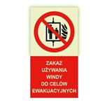 Zakaz używania windy do celów ewakuacyjnych - fotoluminescencyjny znak, płyta PVC 2 mm 120x300 mm