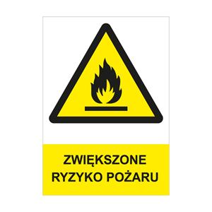 ZWIĘKSZONE RYZYKO POŻARU - znak BHP, płyta PVC A4, 0,5 mm